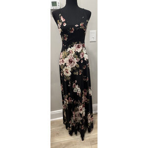 Windsor Black Floral Maxi Dress Boho Floral Cottagecore Evening Women's XS